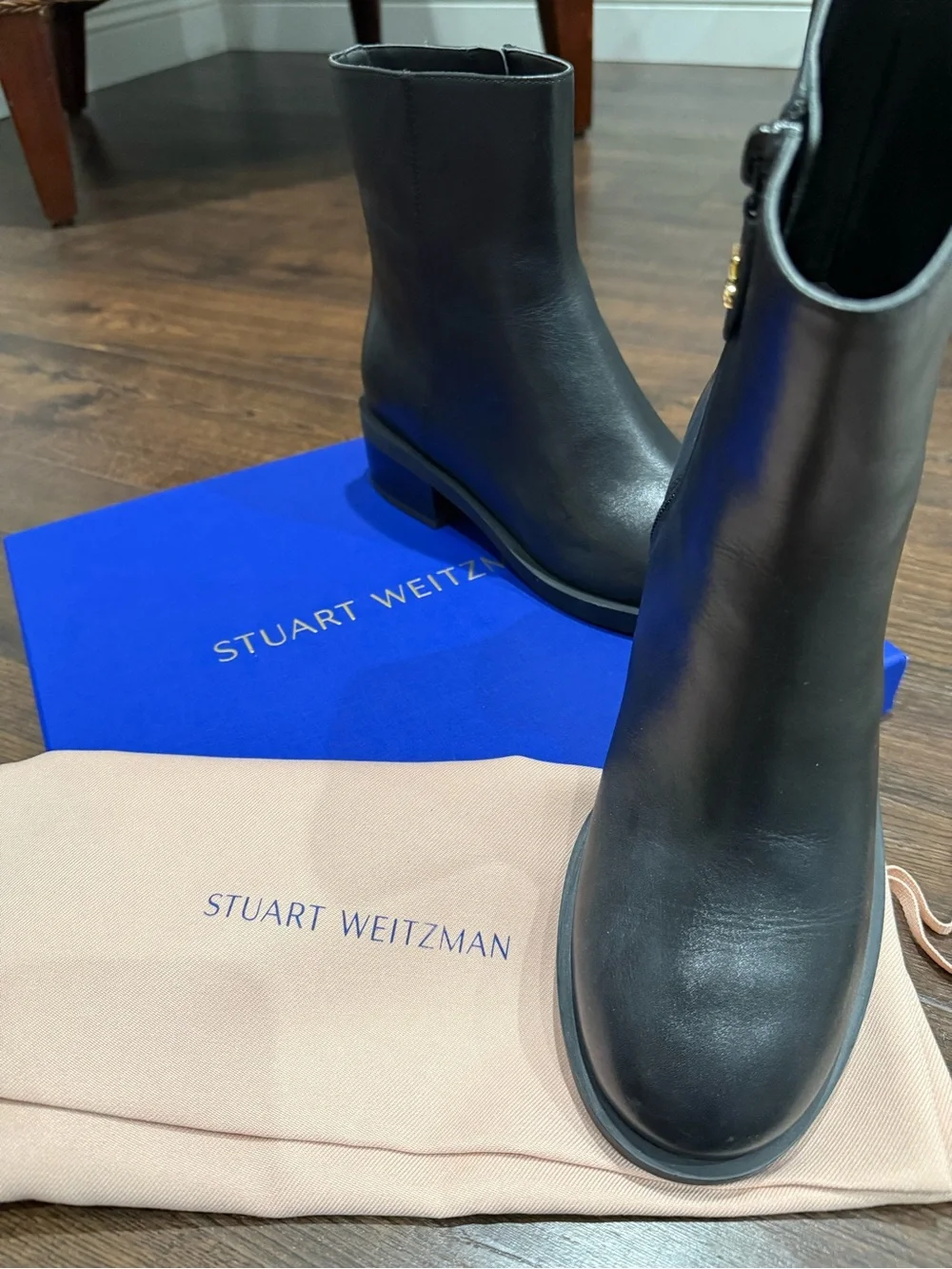 Stuart Weitzman Black Leather Mid-Calf Zip Ankle Boots